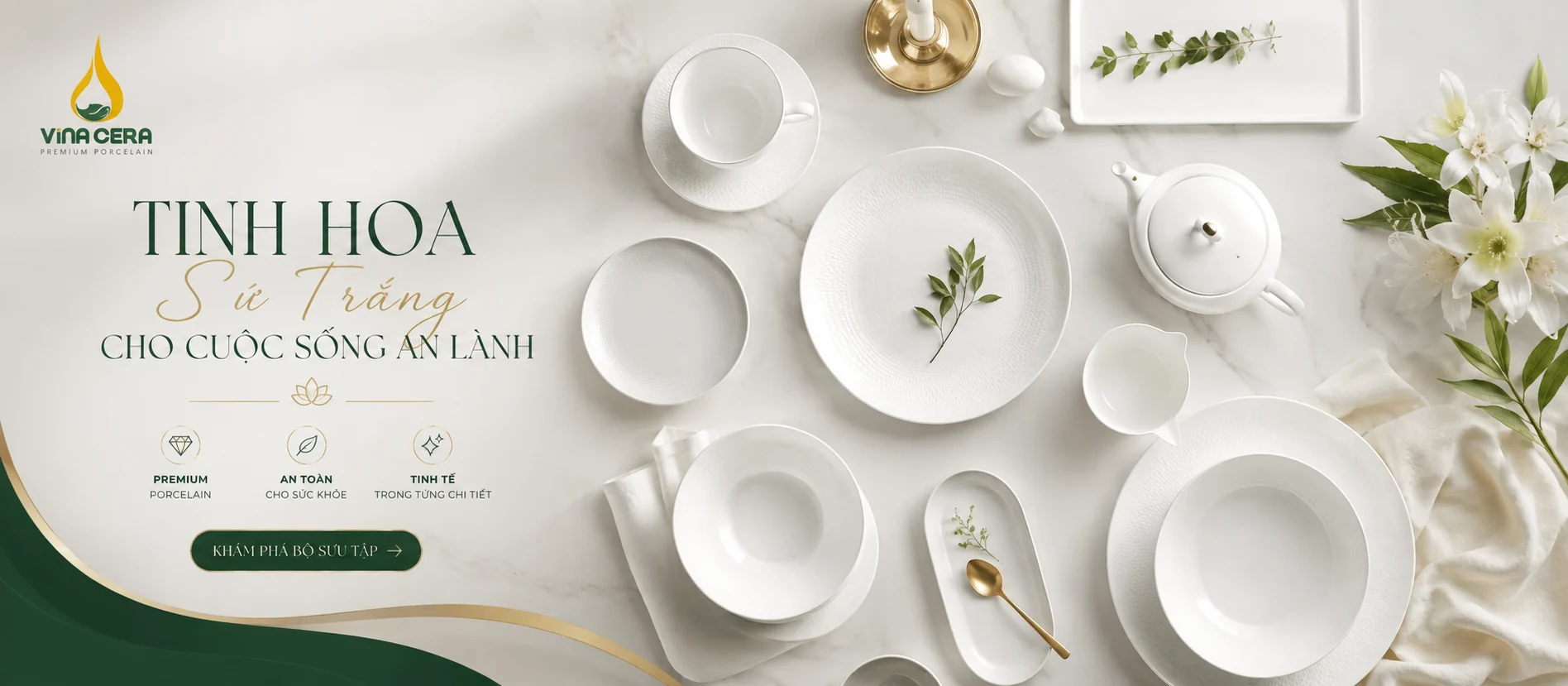 Bộ sưu tập sứ trắng cao cấp Vinacera Premium Porcelain
