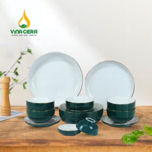 Bộ Bàn Ăn Men Màu Xanh Lục 13 Sản Phẩm