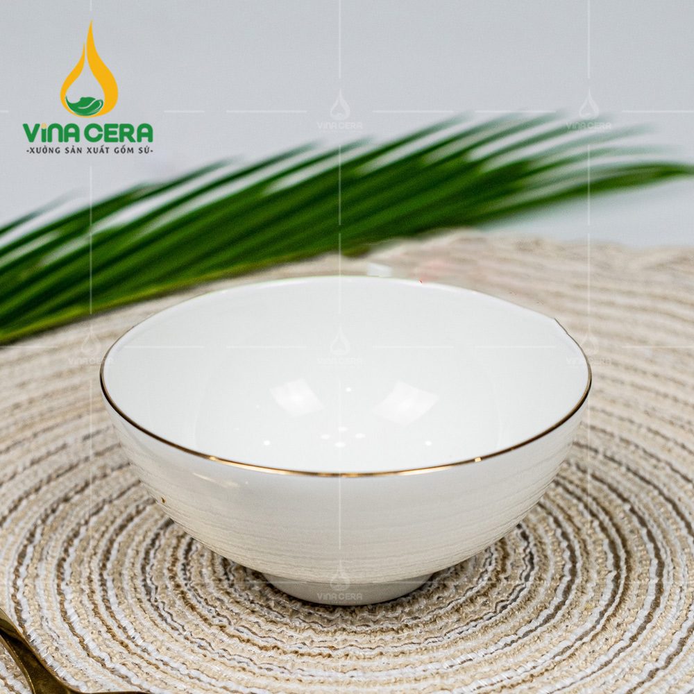 Chén cơm sứ Vina Cera trắng kẻ vàng