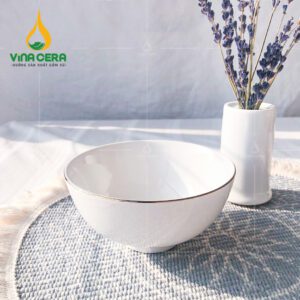 Chén cơm sứ Vina Cera trắng kẻ vàng