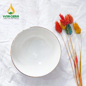 Chén cơm sứ Vina Cera trắng kẻ vàng