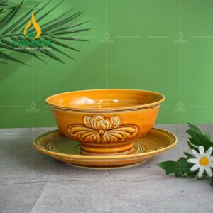 Chén Đĩa Sứ Dáng Sen Men Hoàng Thổ