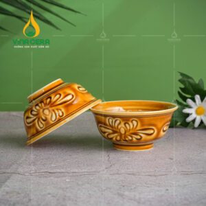 Chén Đĩa Sứ Dáng Sen Men Hoàng Thổ