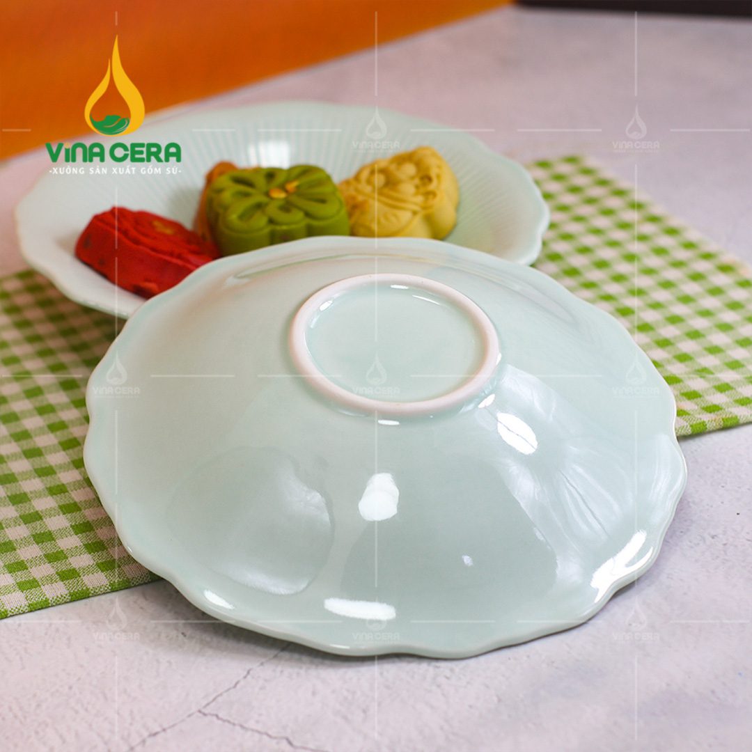 Chén đĩa sứ men ngọc dáng sen