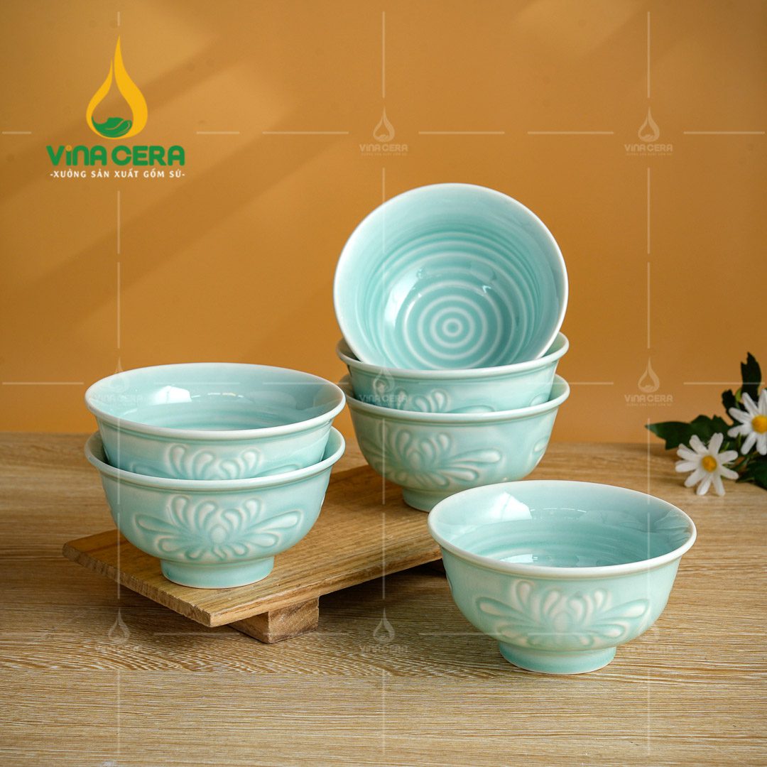 Chén đĩa sứ men ngọc dáng sen