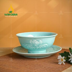 Chén đĩa sứ men ngọc dáng sen
