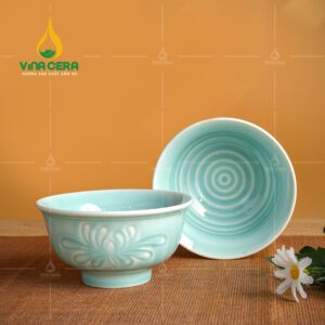 Chén đĩa sứ men ngọc dáng sen