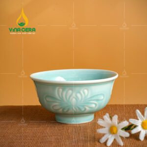 Chén đĩa sứ men ngọc dáng sen