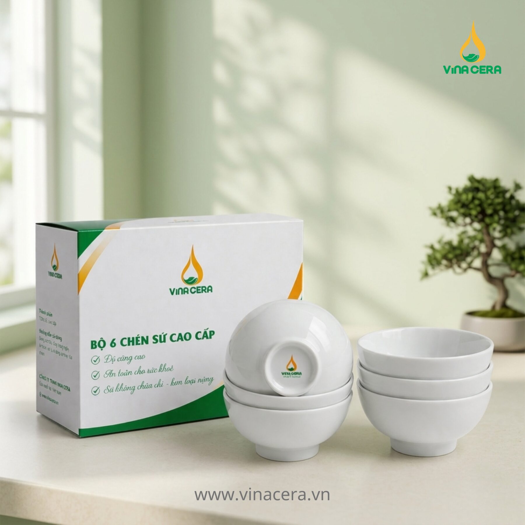Bộ 6 Chén Sứ Vinacera Cao Cấp Chén Ăn Cơm Trắng Đẹp Sang Trọng