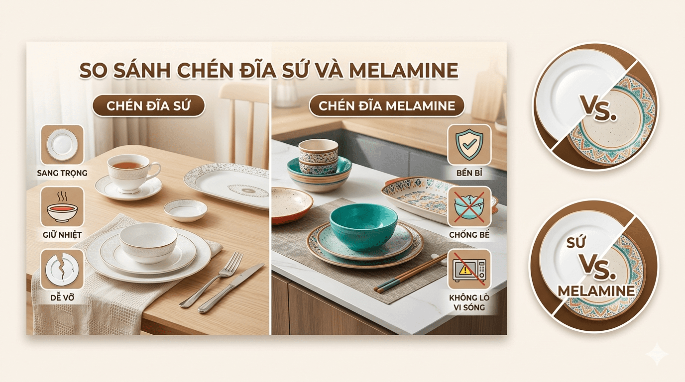 So Sánh Chén Đĩa Sứ Và Melamine