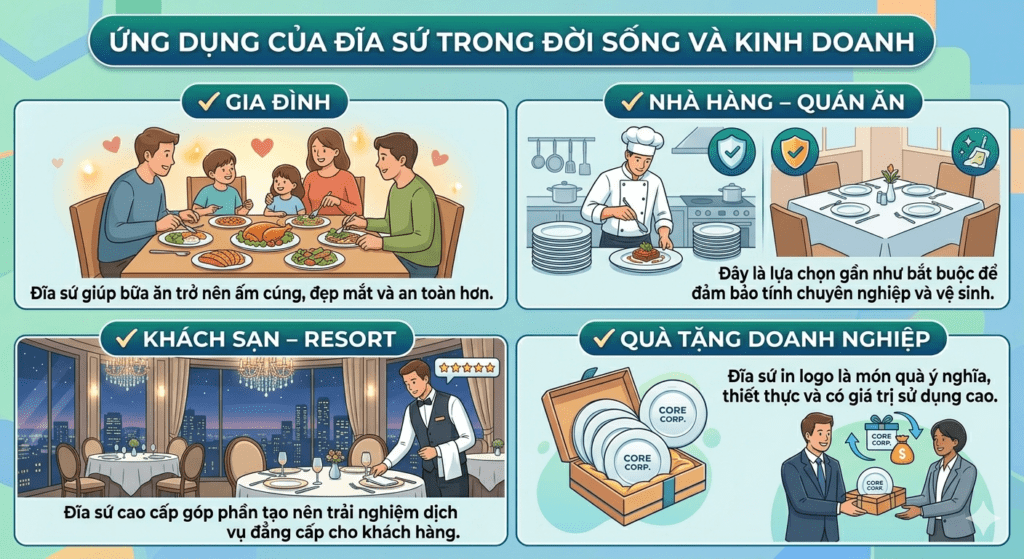 Ứng dụng của đĩa sứ trong đời sống và kinh doanh