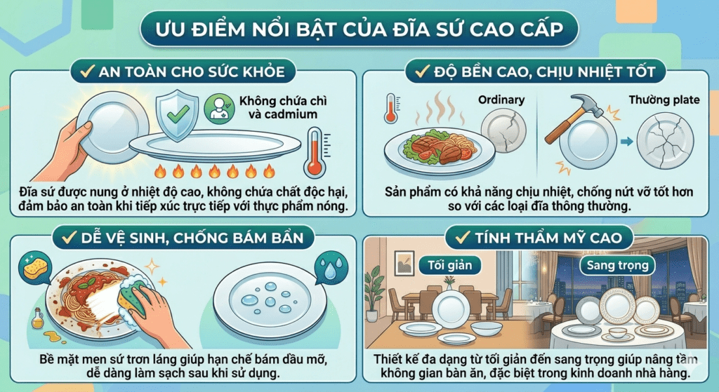Ưu điểm nổi bật của đĩa sứ cao cấp