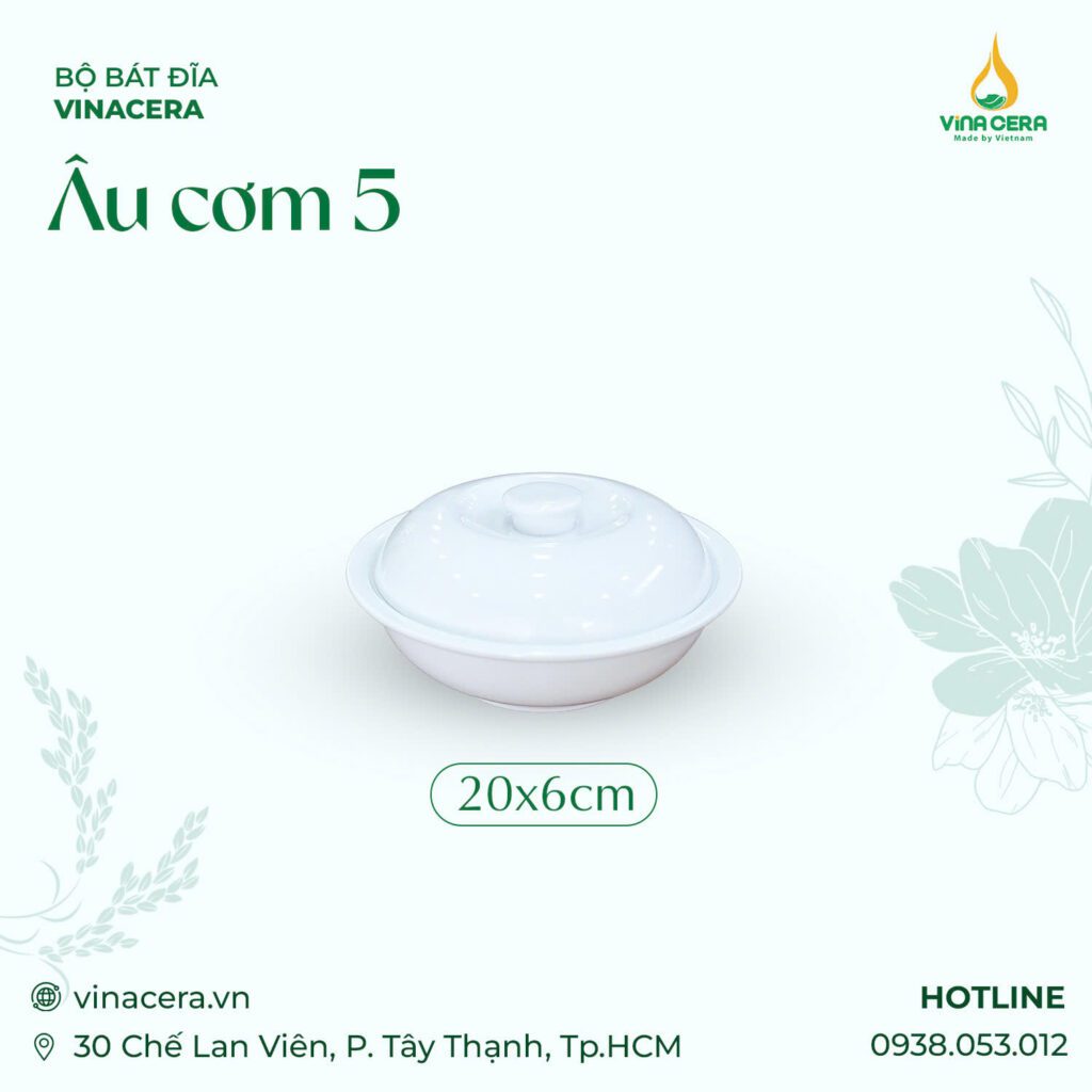 Âu Cơm 5 Sứ Trắng Cao Cấp 20cm Vinacera Âu Cơm Sứ Trắng Cao Cấp 20cm Vinacera