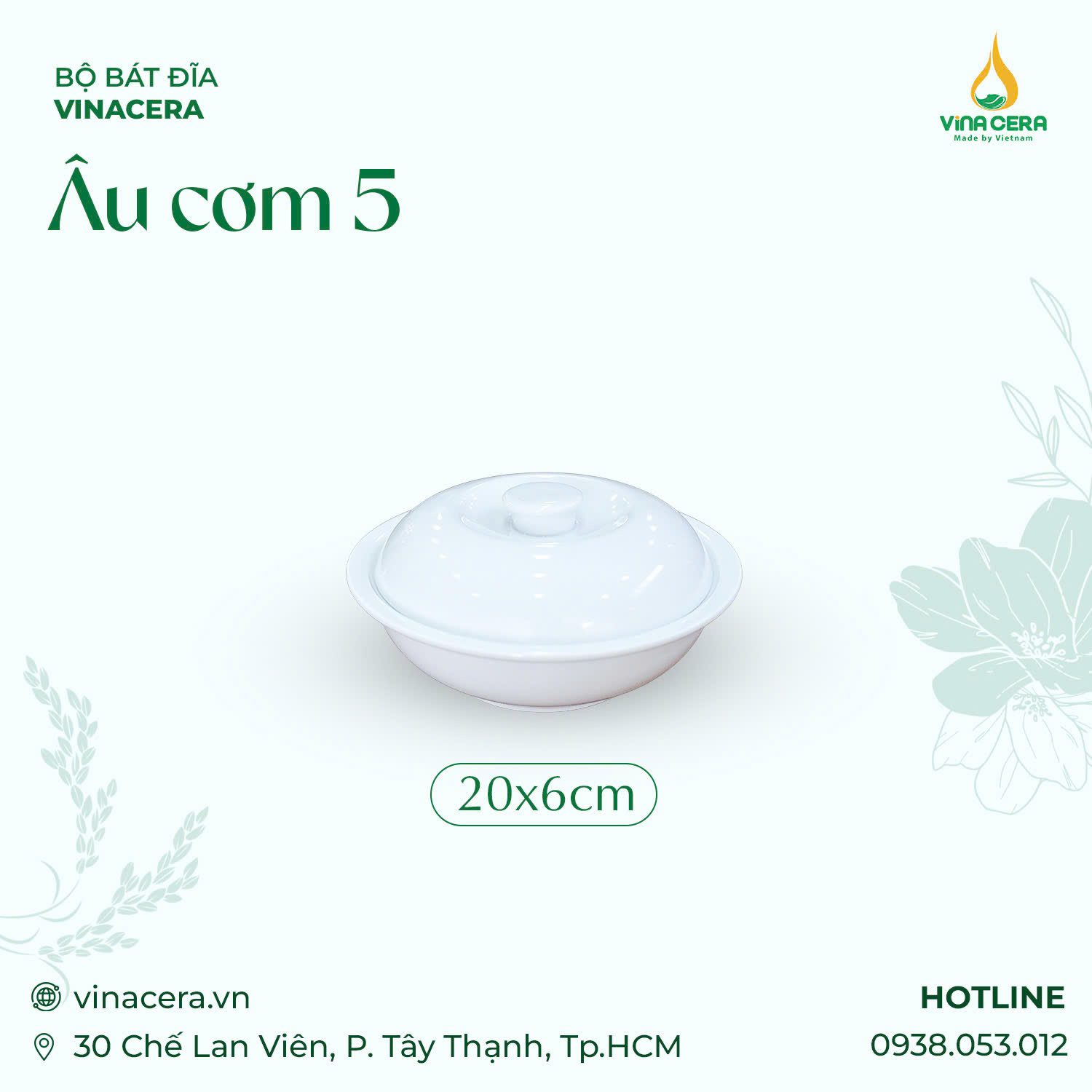 au-com-20cm-su-trang-cao-cap-vinacera Âu Cơm Sứ Trắng Cao Cấp 20cm Vinacera