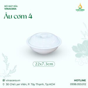 Âu Cơm Sứ Trắng Cao Cấp Vinacera (22 x 7.3cm)