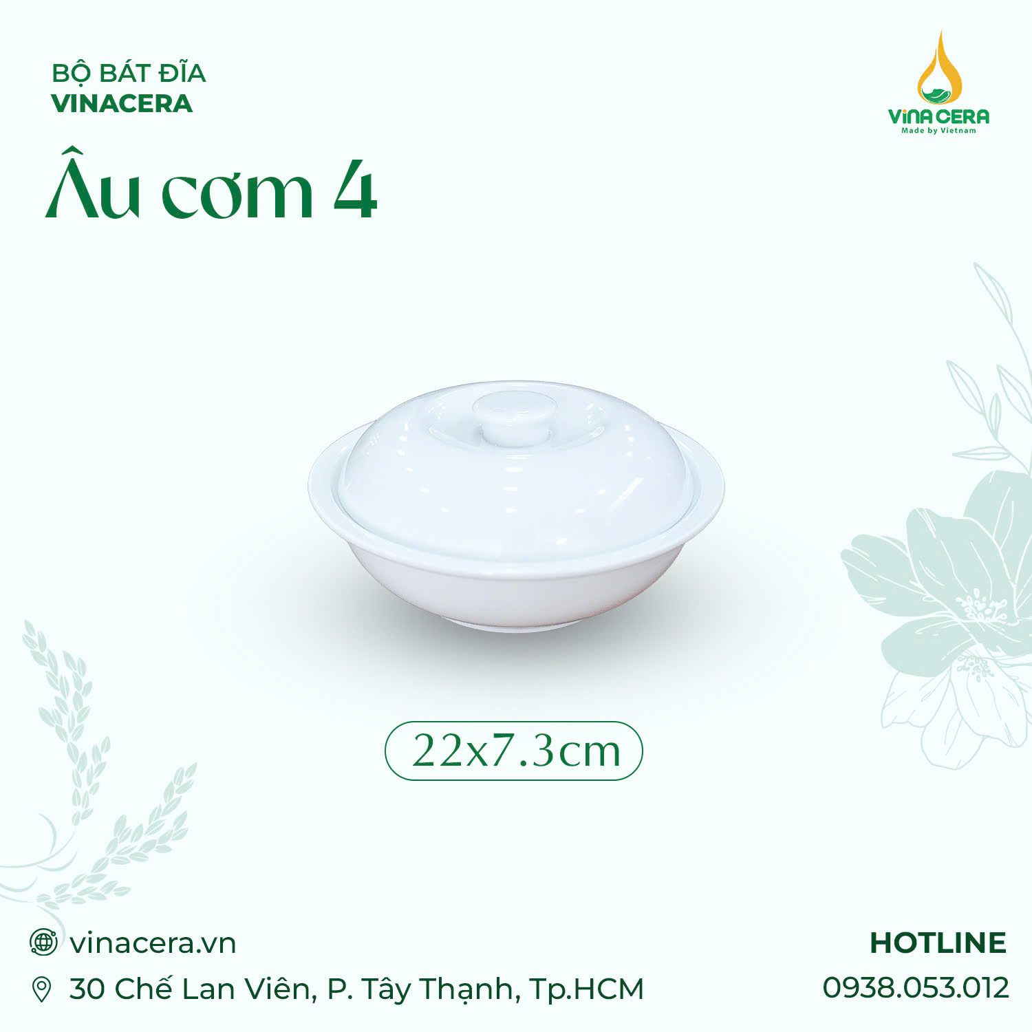 au-com-4-su-trang-cao-cap-vinacera Âu Cơm Sứ Trắng Cao Cấp Vinacera (22 x 7.3cm)