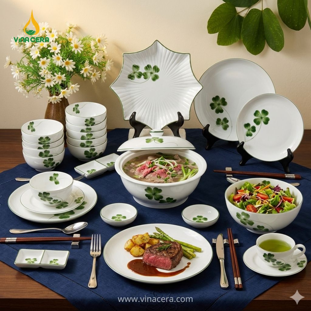 Vì Sao Nhà Hàng Nên In Logo Lên Chén Đĩa Nhà Hàng bộ bát đĩa sứ trắng nhà hàng khách sạn cao cấp