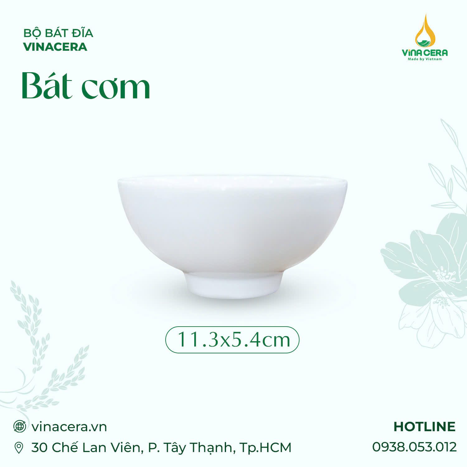 Chén Cơm Sứ Trắng Cao Cấp Vinacera (11.3 x 5.4cm)