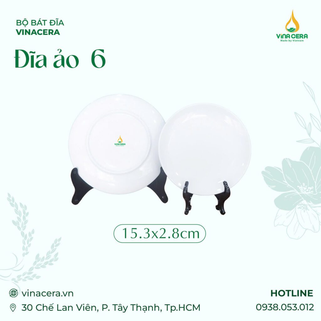 Đĩa Ảo 6 Sứ Trắng Cao Cấp Vinacera (15.3 x 2.8cm)