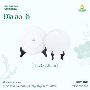 Đĩa Ảo 6 Sứ Trắng Cao Cấp Vinacera (15.3 x 2.8cm)
