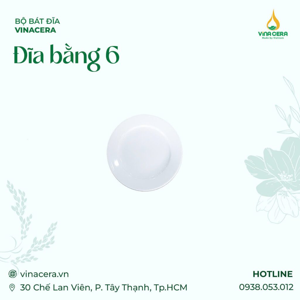 Đĩa Bằng 6 Sứ Trắng Cao Cấp Vinacera