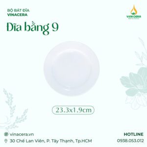 Đĩa Bằng 9 Sứ Trắng Cao Cấp Vinacera (23.3 x 1.9cm)