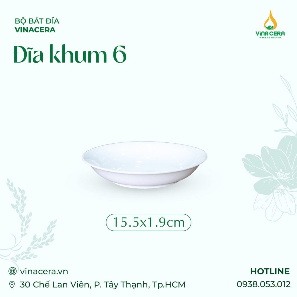 Đĩa Khum 6 Sứ Trắng Cao Cấp Vinacera (15.5 x 1.9cm)
