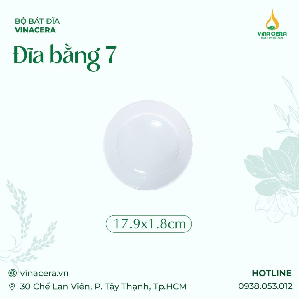 Đĩa Khum 7 Sứ Trắng Cao Cấp Vinacera (17.9 x 1.8cm)