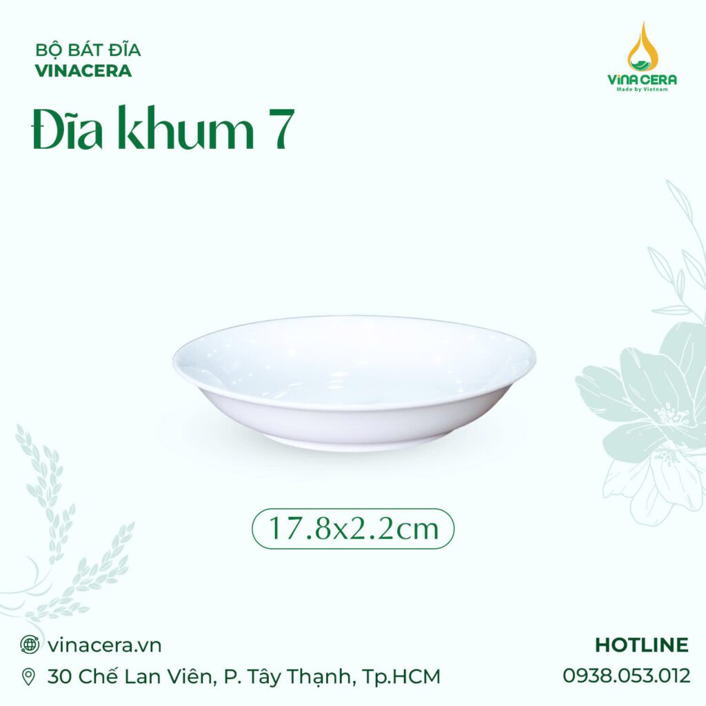 Đĩa Khum Sứ Trắng Cao Cấp 17.8
