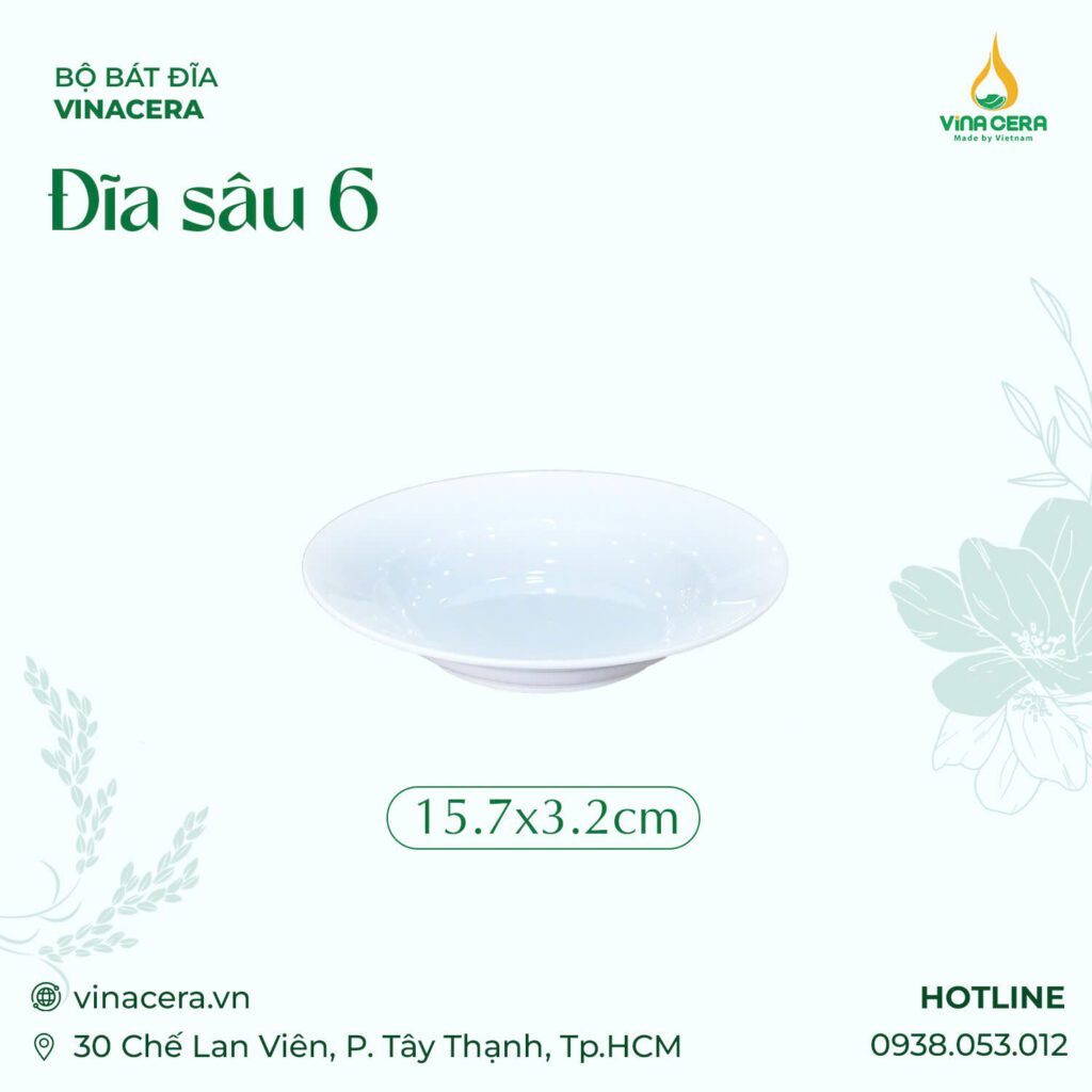 Đĩa Sâu 6 Sứ Trắng Cao Cấp Vinacera (15.7 x 3.2cm)