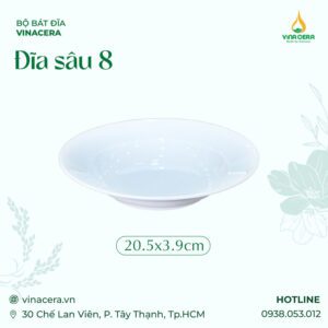Đĩa Sâu 8 Sứ Trắng Cao Cấp Vinacera (20.5 x 3.9cm)