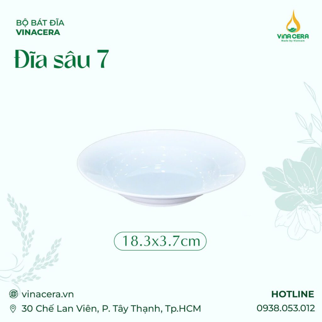 Đĩa Sâu 7 Sứ Trắng Cao Cấp Vinacera
