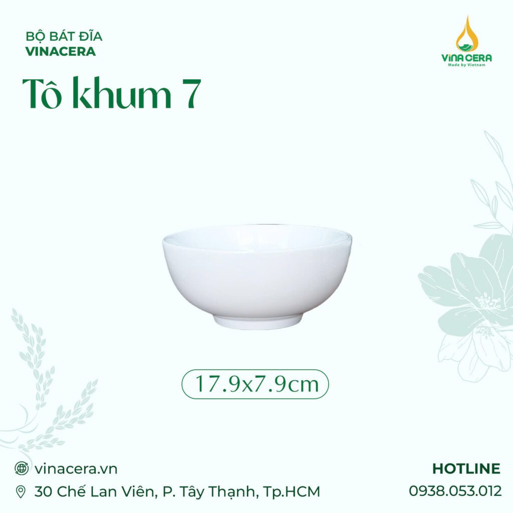 Tô Khum 7 Sứ Trắng Cao Cấp Vinacera (17 x 9 x 7.9cm)