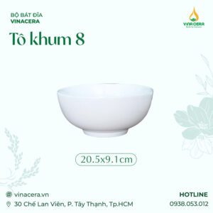 Tô Khum 8 Sứ Trắng Cao Cấp Vinacera (20.5 x 9.1cm)